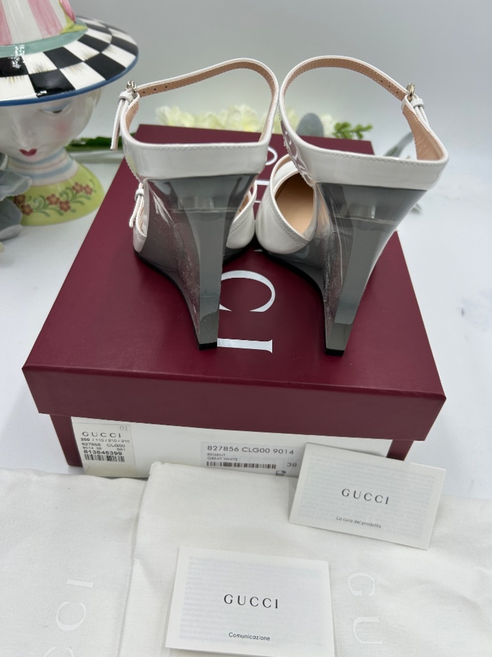 Women’s Gucci Christy Patent Leather Wedge Mules. Size 38. Made in Italy. - Picture 7 of 12